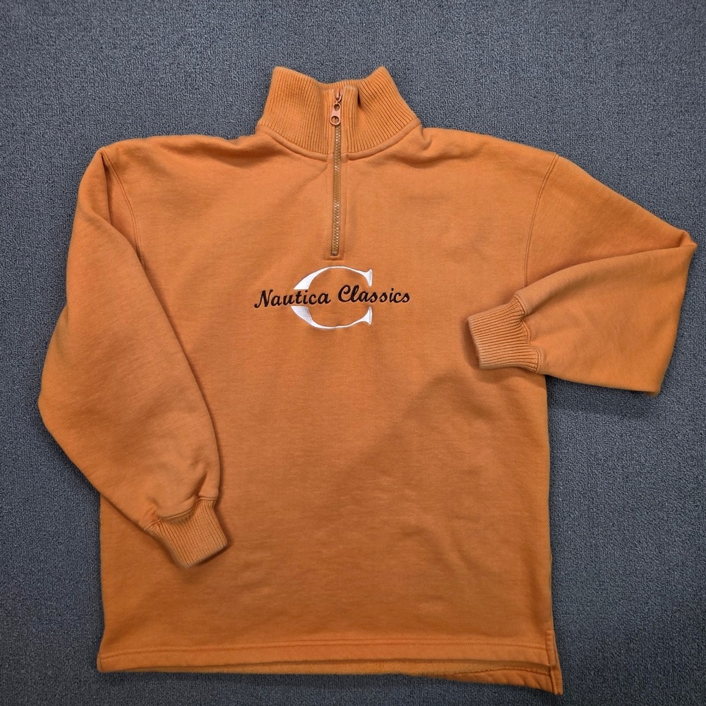 Nautica Classics Womens Quarter Zip Pullover and Jogger Sweatpants Set Orange M